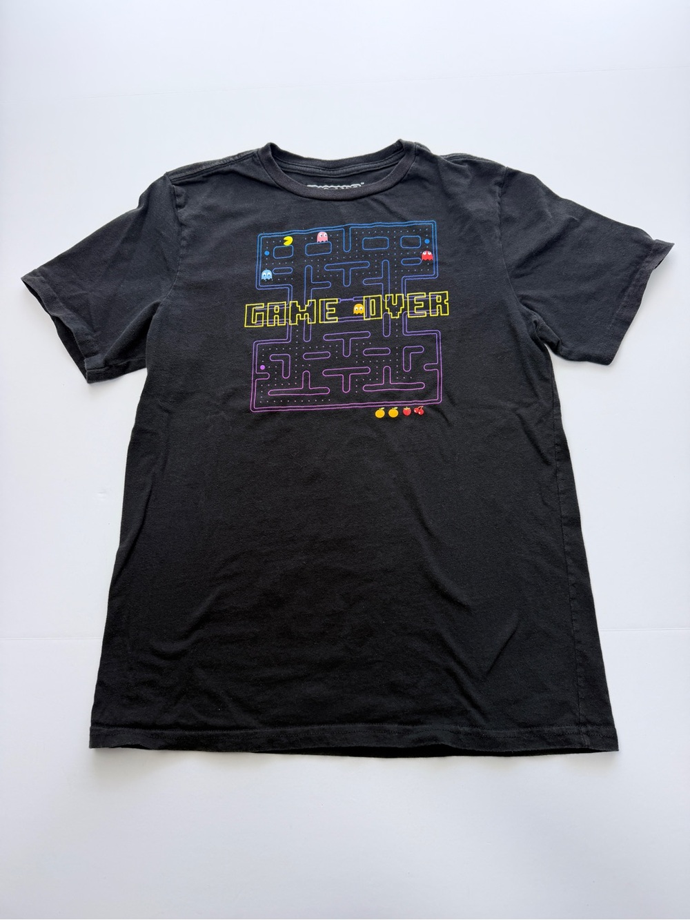 Pac-Man Game Over Graphic T-Shirt Boys XXL 18 Black Retro Arcade 100% Cotton